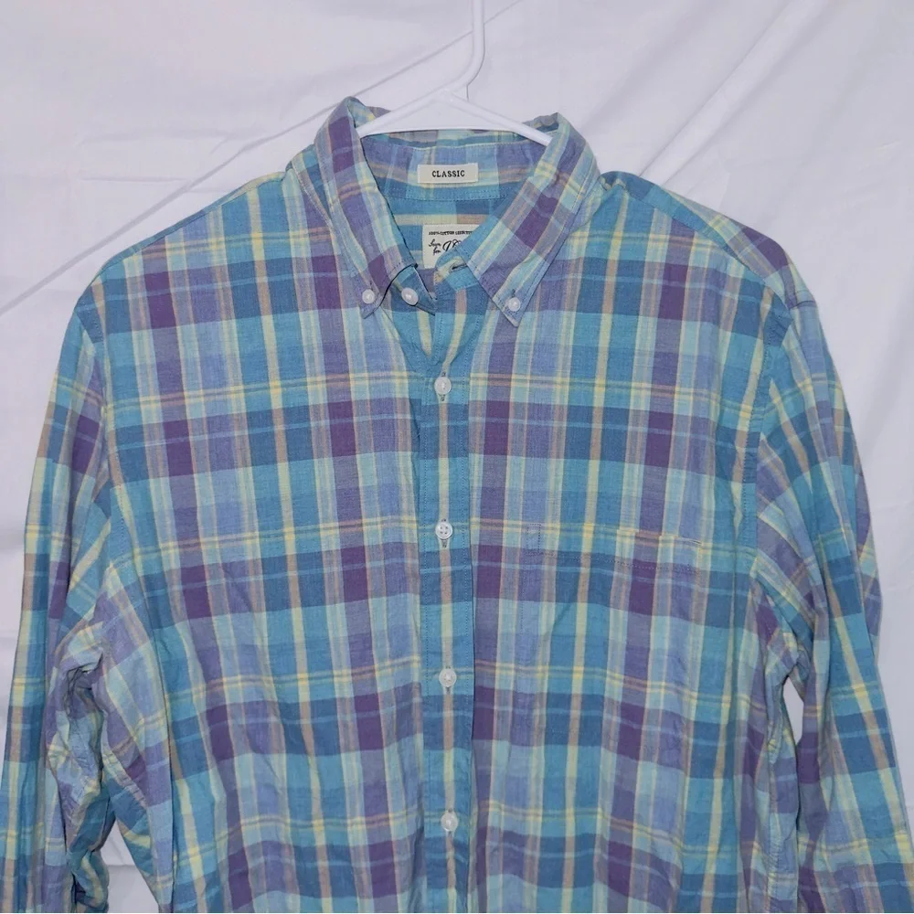 Men's J. Crew Blue Plaid Long Sleeve Classic Fit Button Up Cotton Shirt